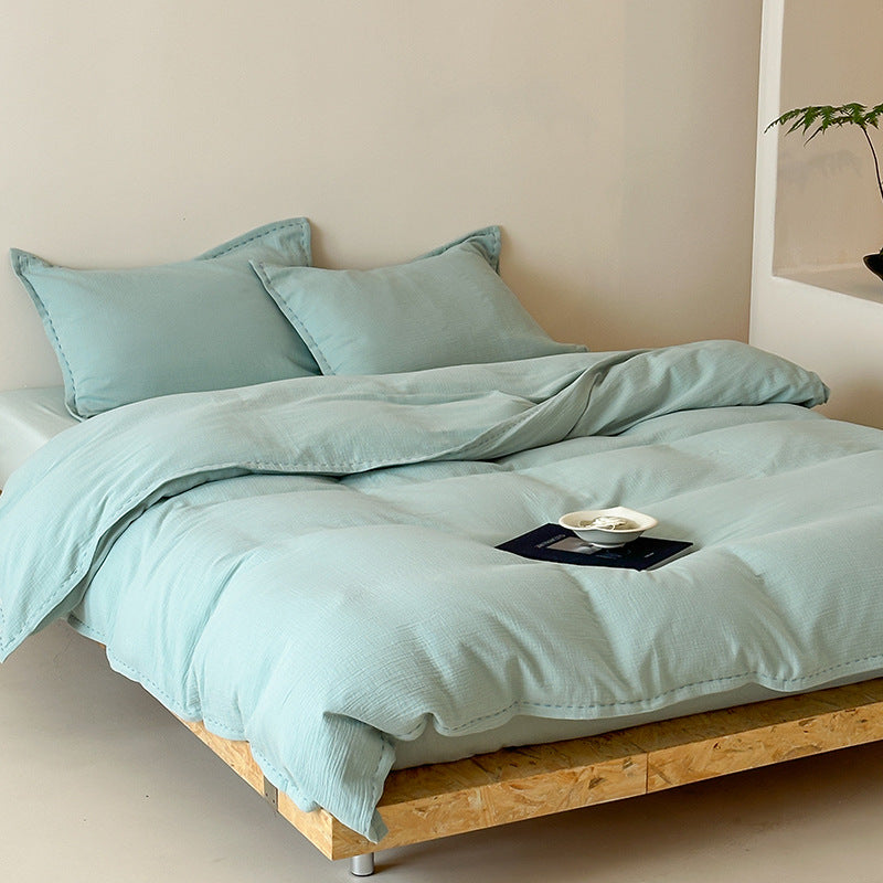 Washed Waffle-Texture Cotton Duvet Cover Set with Pillow Shams