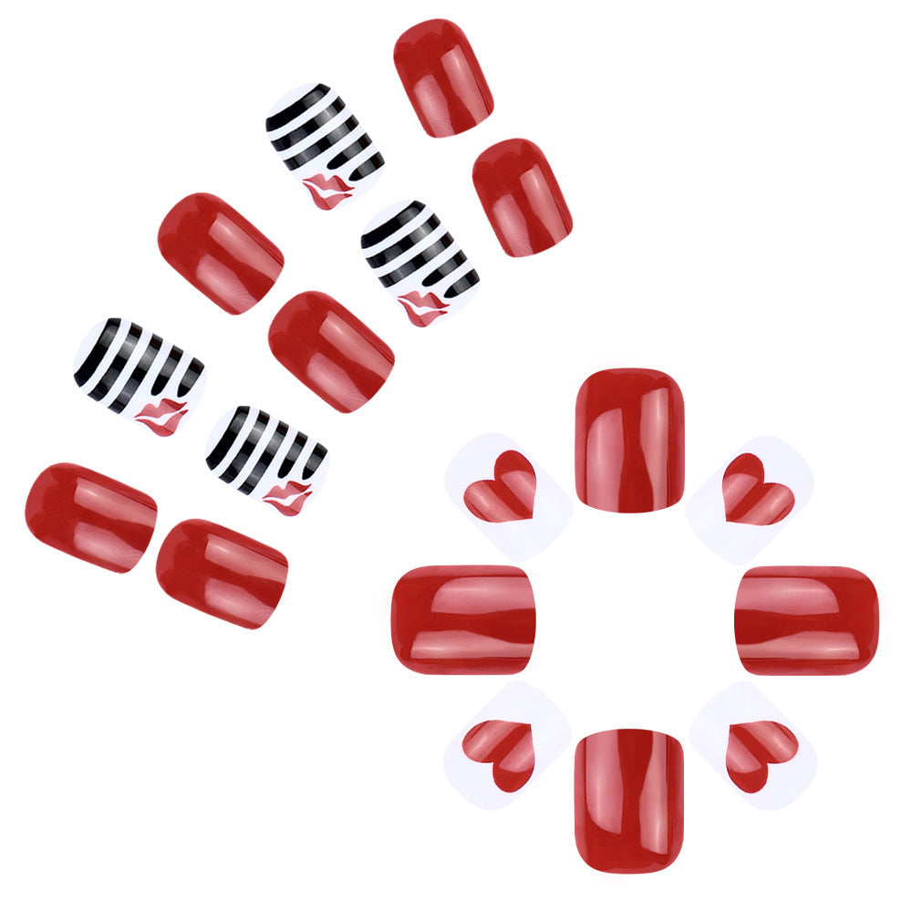 Artistic Heart-Themed Press-On Nail Art Stornfield