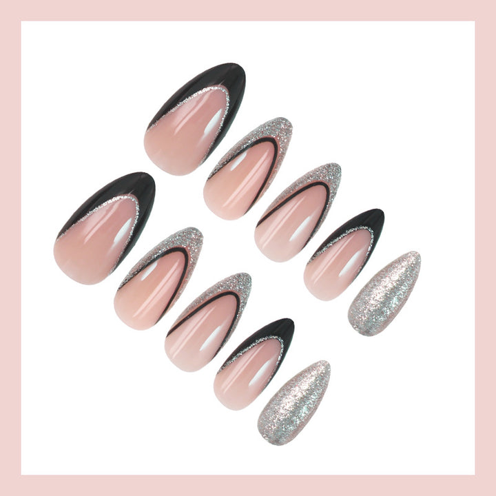 Artificial nail set with glamorous glitter accents and elegant black Stornfield