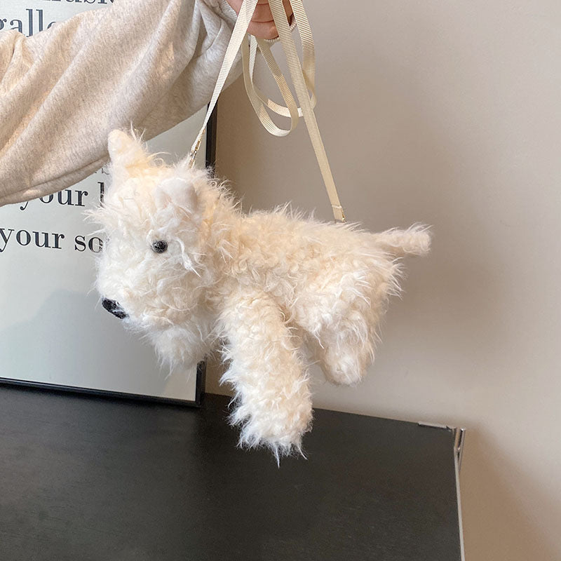 Plush Dog-Themed Crossbody Bag