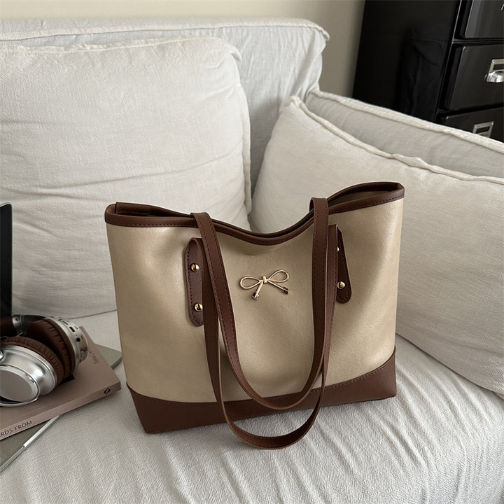 Elegant Faux Leather Tote Bag with Accent Bow