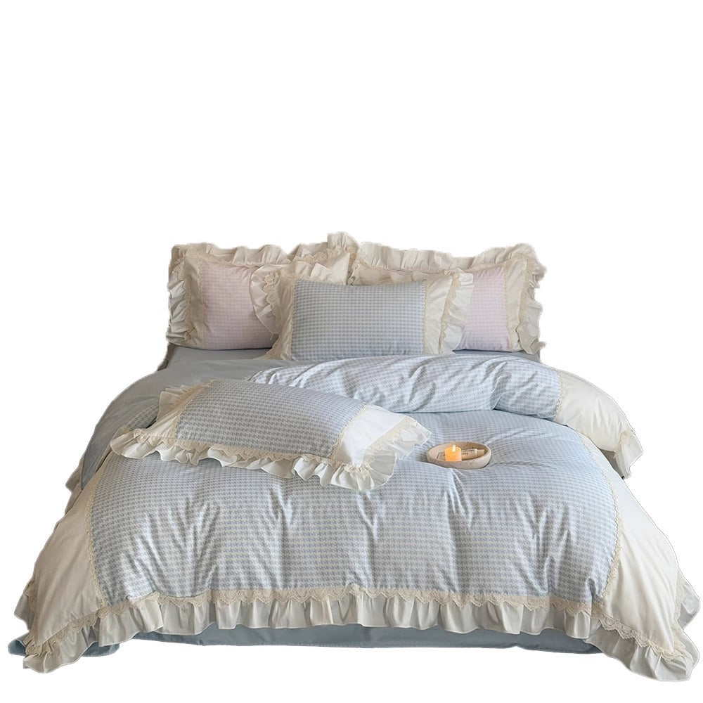 Ruffled Houndstooth Cotton-Sateen Duvet Cover Set