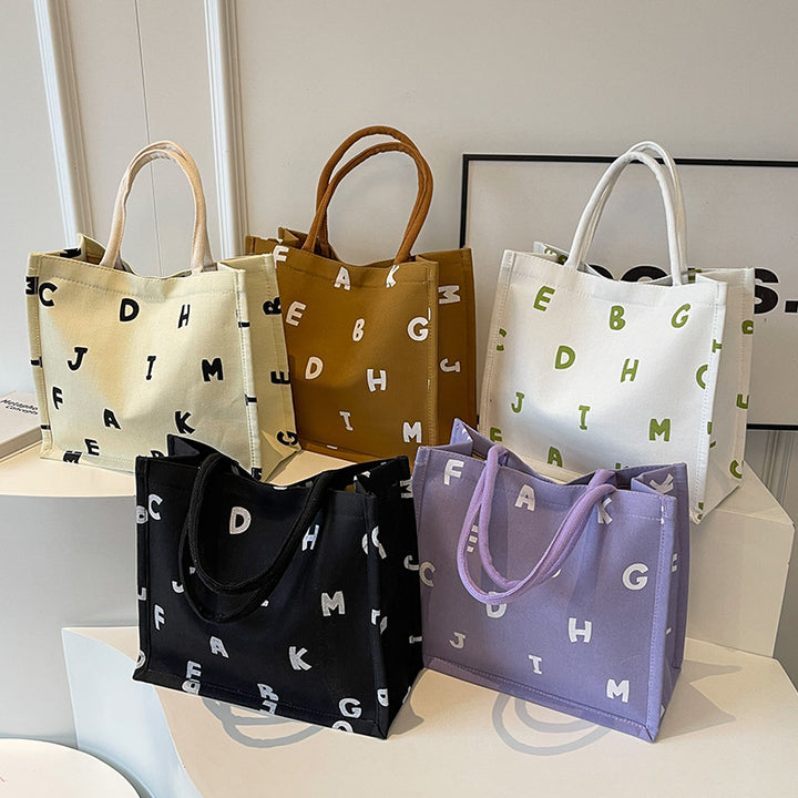 Alphabet Print Canvas Tote