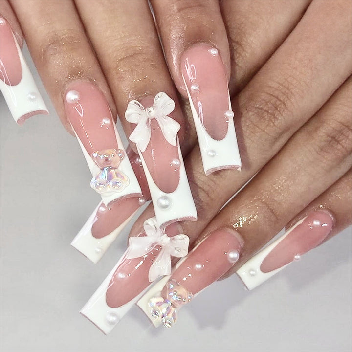 Decorative Press-On Nail Extensions with Floral Accents Stornfield