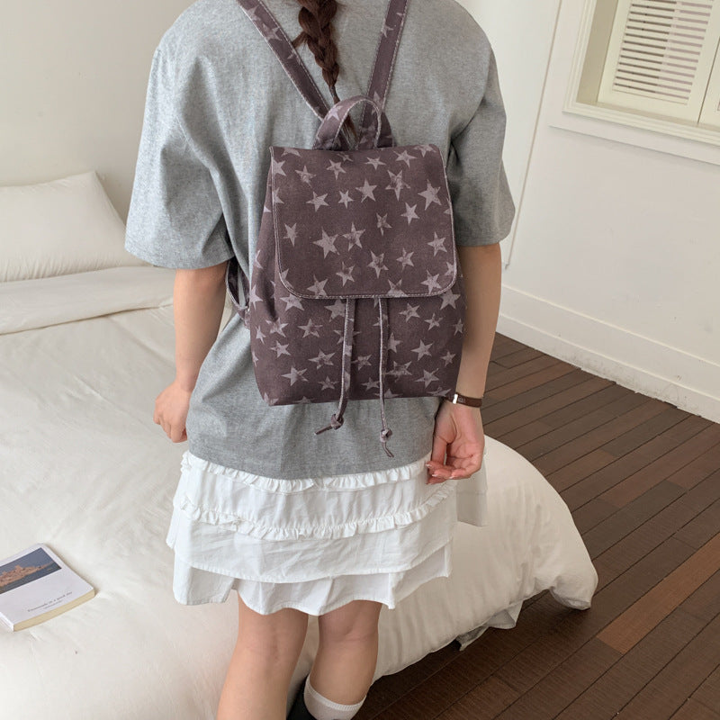 Star-Patterned Denim Backpack