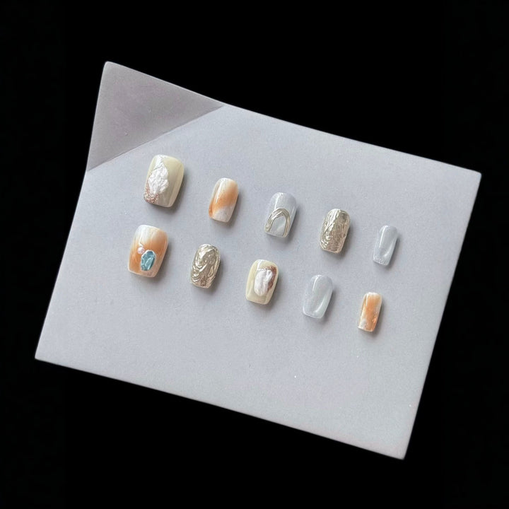 Decorative Press-On Nail Art Set with Marble Effect