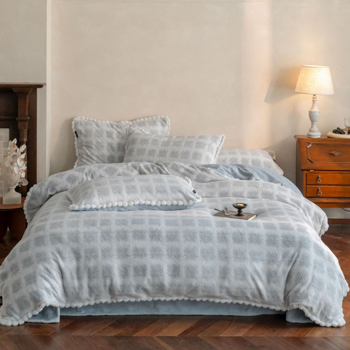 Reversible Plush Sherpa Comforter Set with Embossed Floral Jacquard and Microfiber Fill