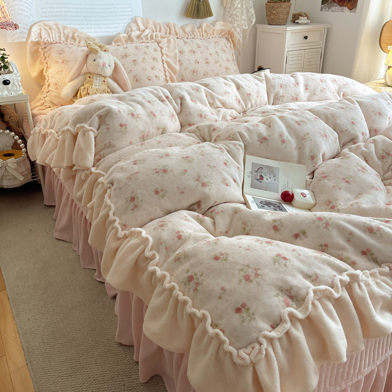 Plush Floral Ruffled Comforter Set