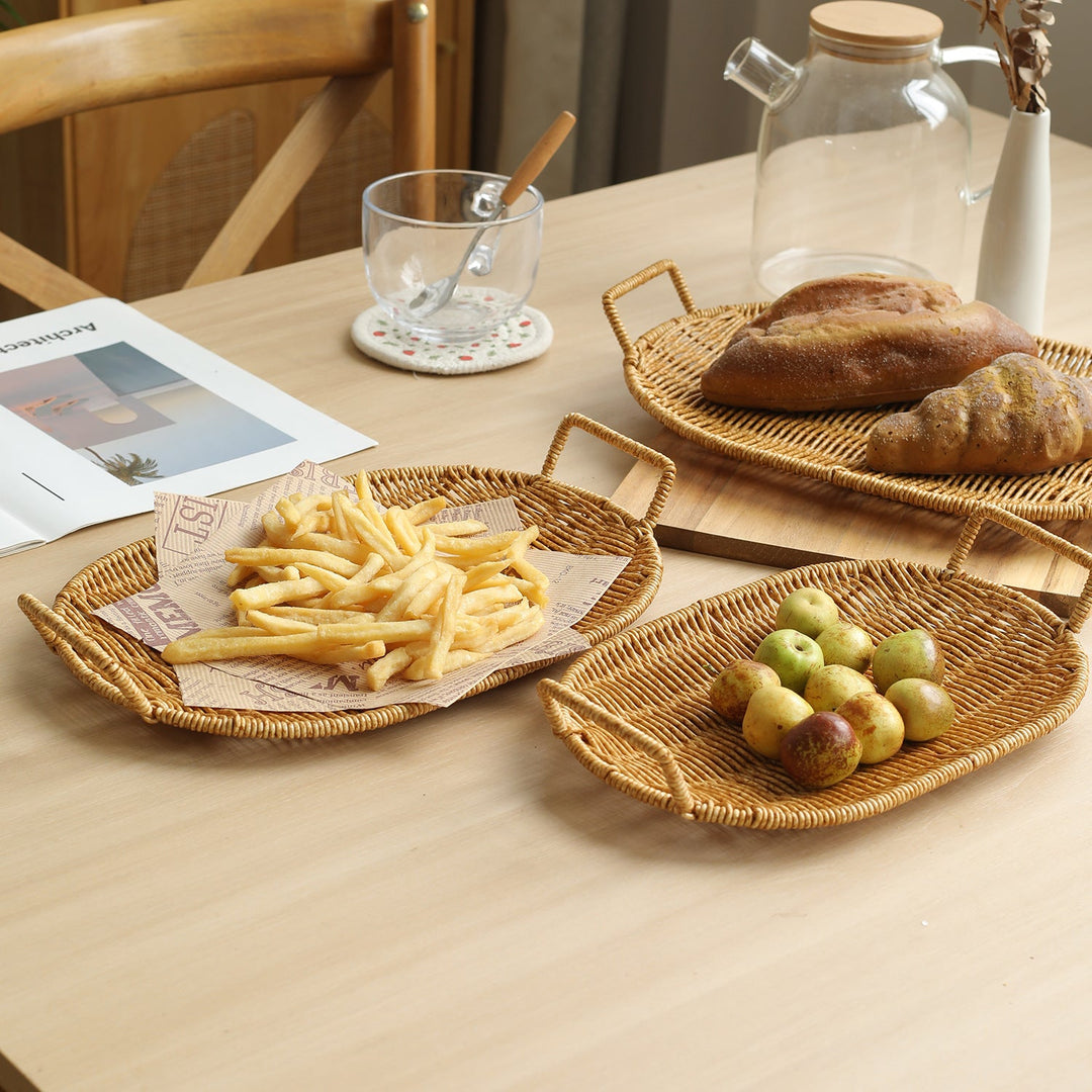 Handwoven Round Serving Tray with Ergonomic Handles Stornfield
