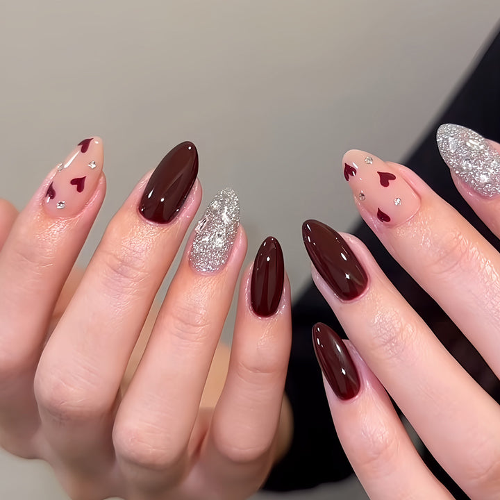 Elegant Heart-Themed Press-On Nail Set Stornfield