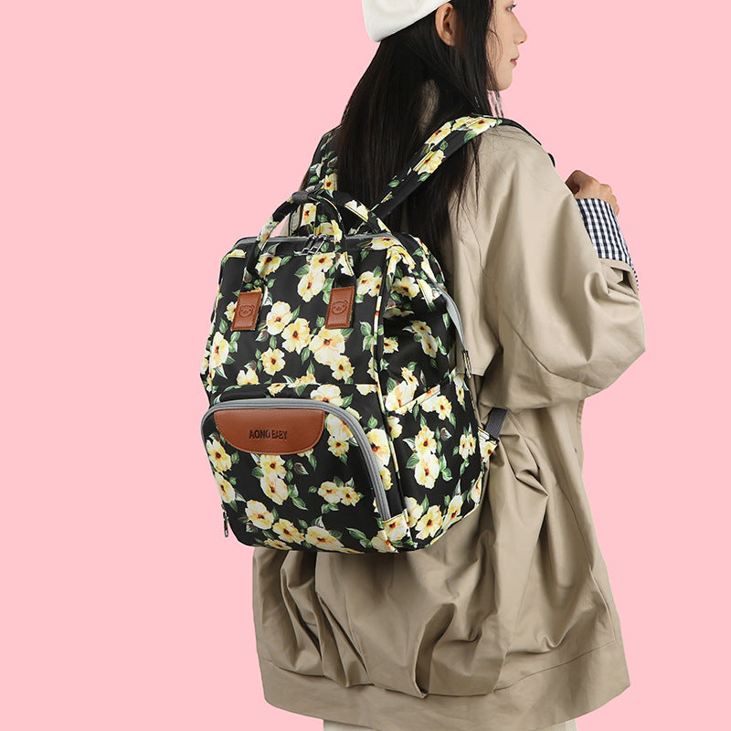 Creative Floral Print Multi-Pocket Diaper Backpack Stornfield