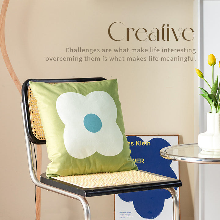 Square decorative cushion cover with large floral pattern and hidden zipper