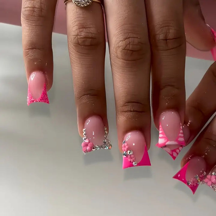 Glamorous Nail Art Set with Floral and Rhinestone Accents Stornfield