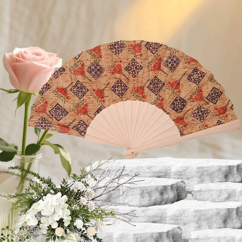 Ladies handcrafted fan made of cork and wood Stornfield