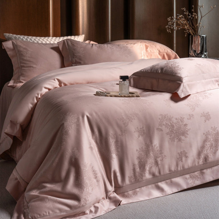 Luxury Damask Jacquard Sateen Duvet Cover Set with Hotel-Style Hem