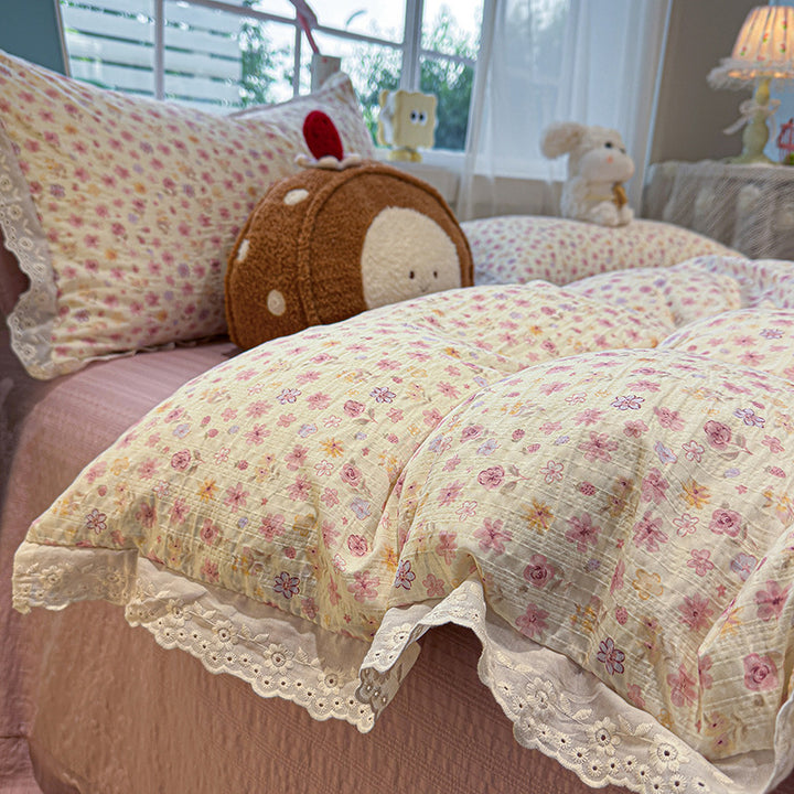 Floral Embroidered Quilted Bedspread