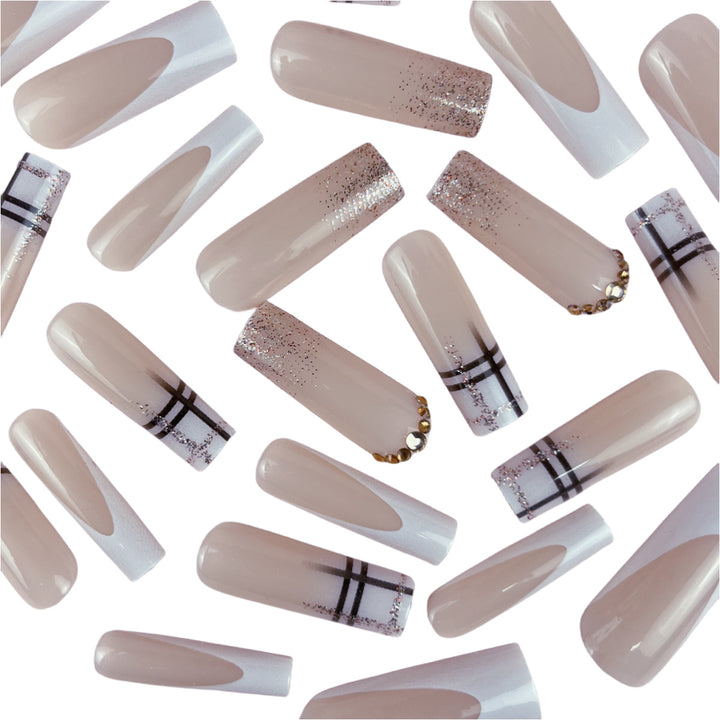 Decorative Long Coffin Nail Extensions with Glitter Accents Stornfield