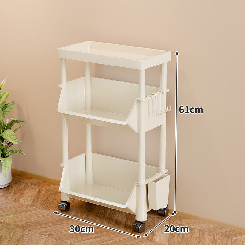 Compact Two-Tier Rolling Storage Cart with Side Hooks