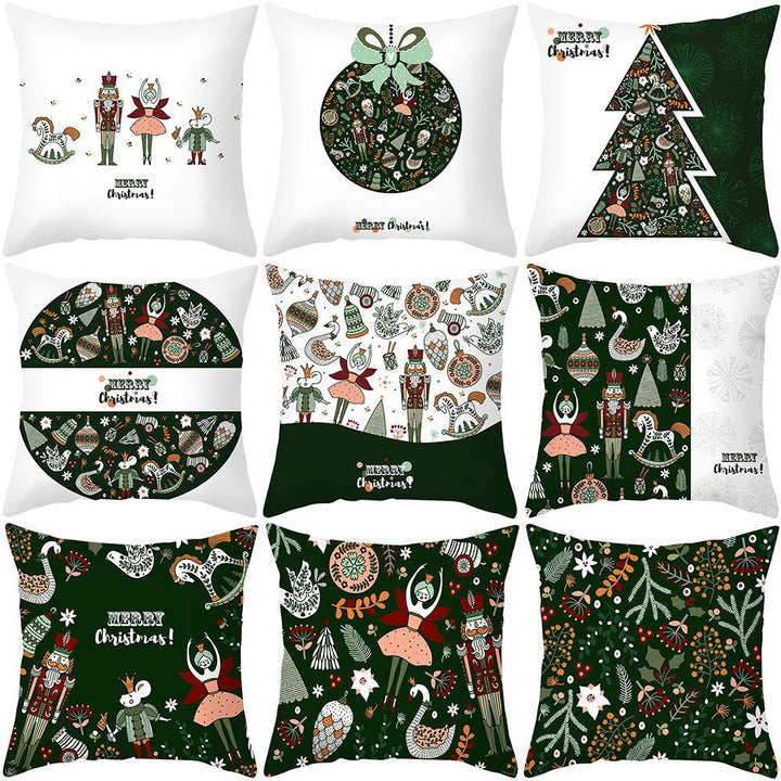 Square Linen-Blend Holiday Cushion Cover with Nutcracker & Vintage Ornament Print