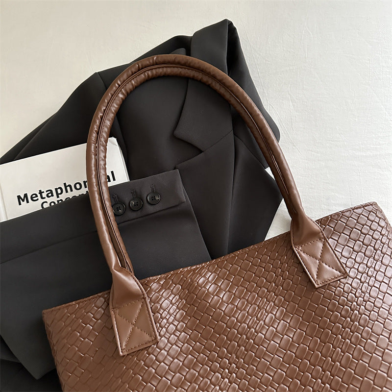 Woven Textured Tote Handbag