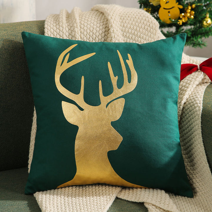 Velvet Embroidered Festive Accent Pillow Cover with Metallic Script