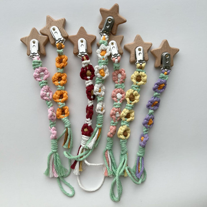 Macramé Stroller and Pacifier Lanyard with Wooden Star Clip