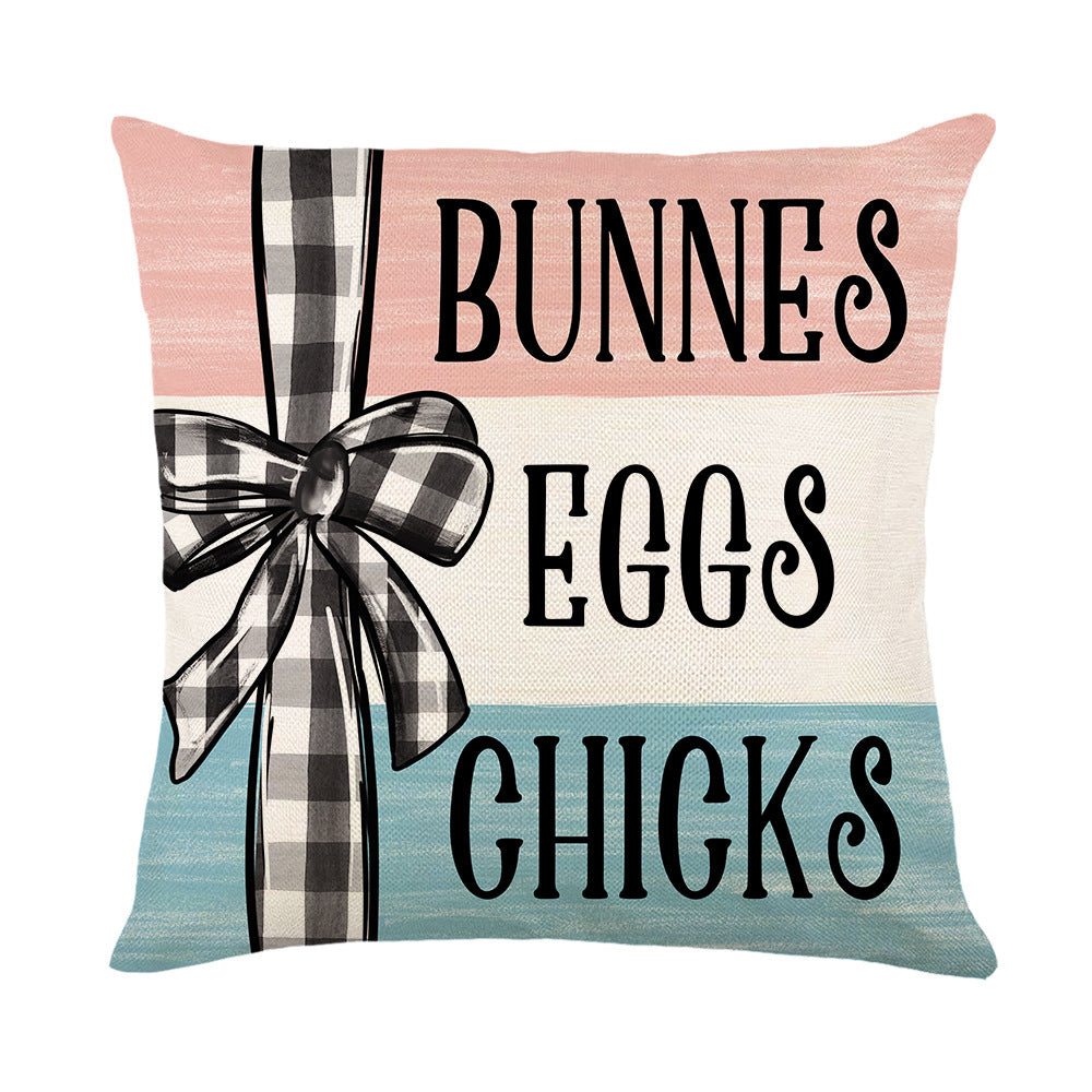 Spring Easter Cotton-Linen Square Decorative Throw Pillow Cover with 'Happy Easter' Script Print