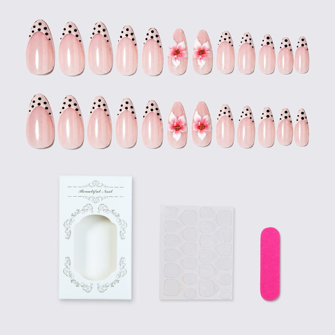 Artificial nail set with creative flowers and dots Stornfield