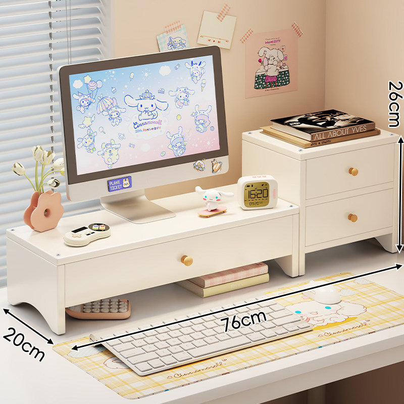 Wooden Dual-Drawer Monitor Riser Desk Organizer