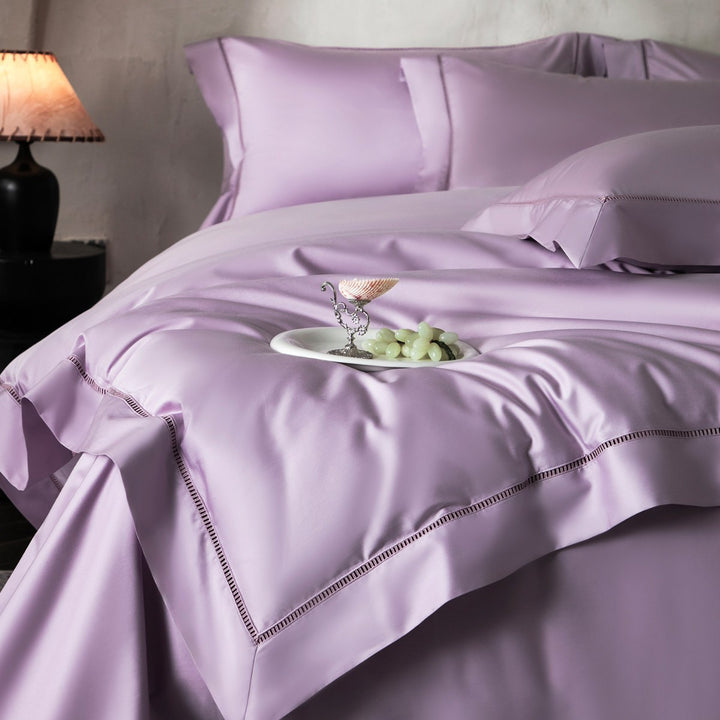 Luxury Silky Sateen Duvet Cover Set with Ladder-Stitch Hem and Decorative Ruffle