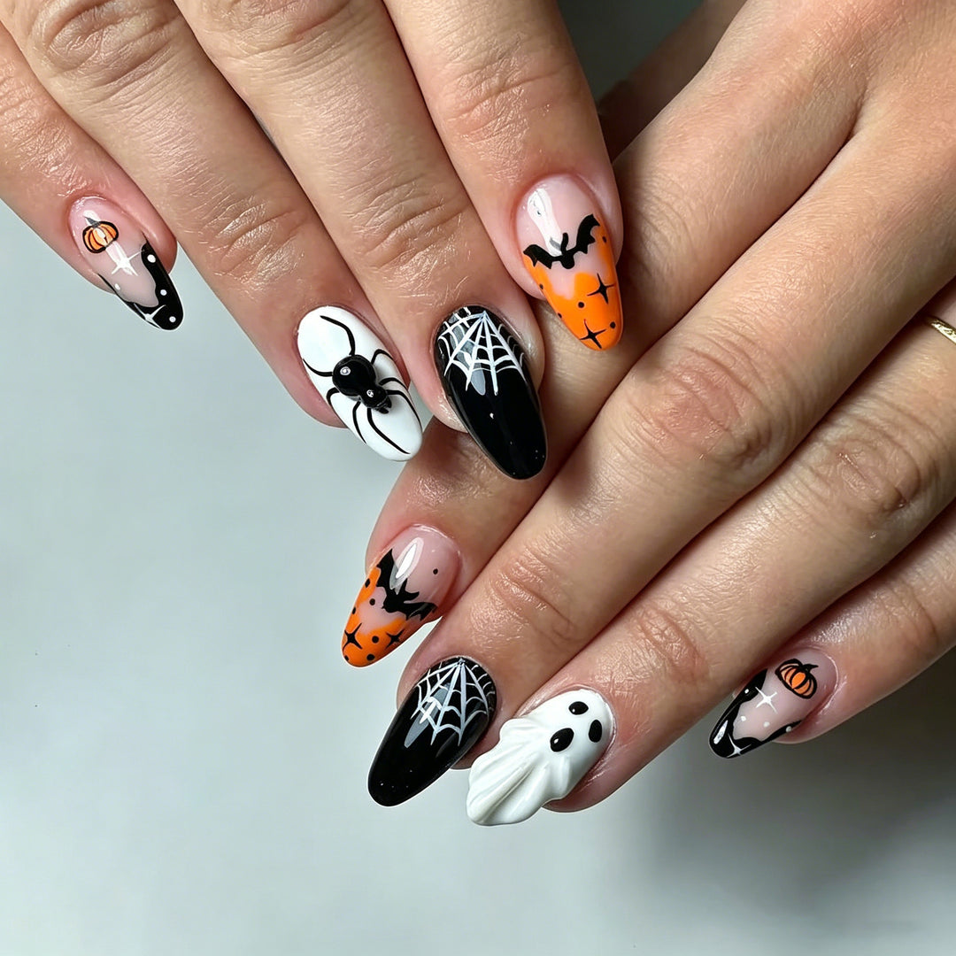 Spooky Halloween-Themed Press-On Nail Art Collection