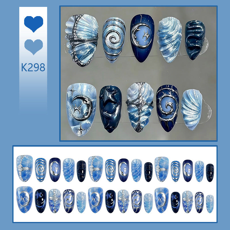 Artificial nail set with galactic design and holographic effects Stornfield