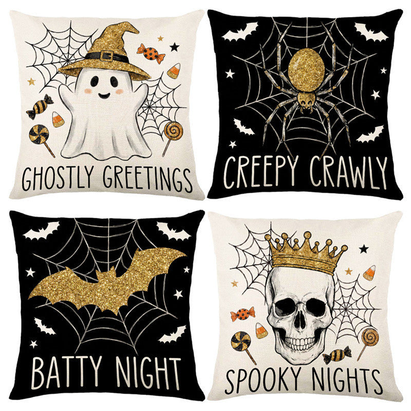 Halloween Ghost Cotton-Linen Square Throw Pillow Covers Set with Hidden Zipper