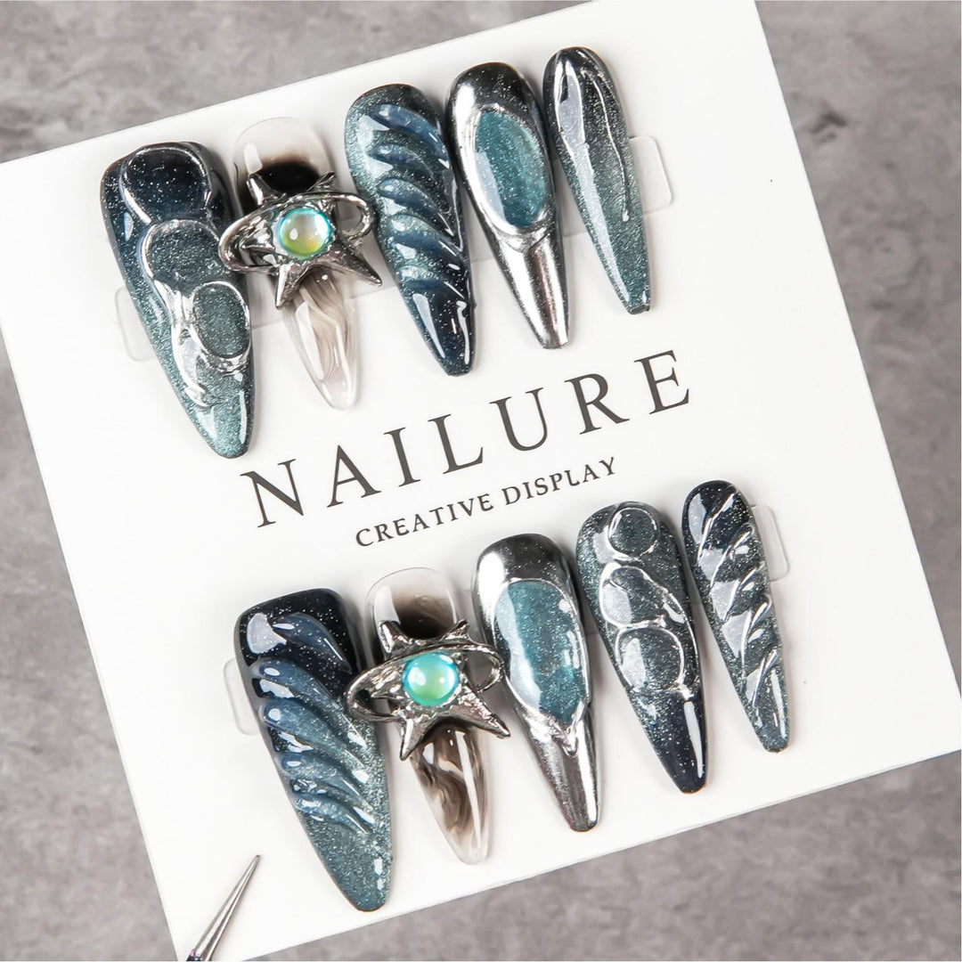 Artistic Stiletto Press-On Nail Set with Unique Designs