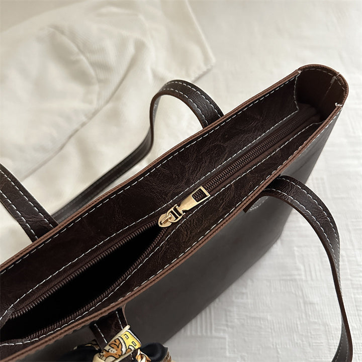 Stylish Structured Tote Handbag with Decorative Scarf