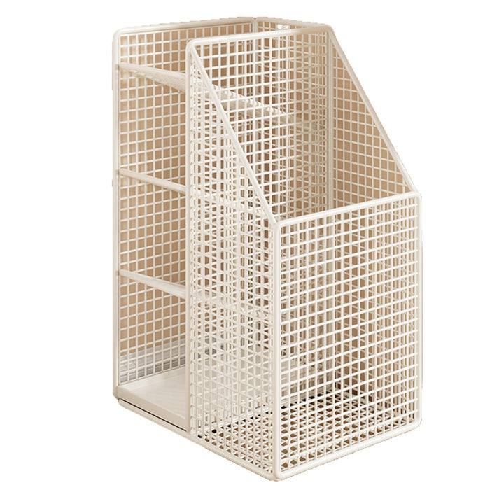 Vertical Metal Mesh File and Magazine Organizer with Angled Divider and Wooden Base