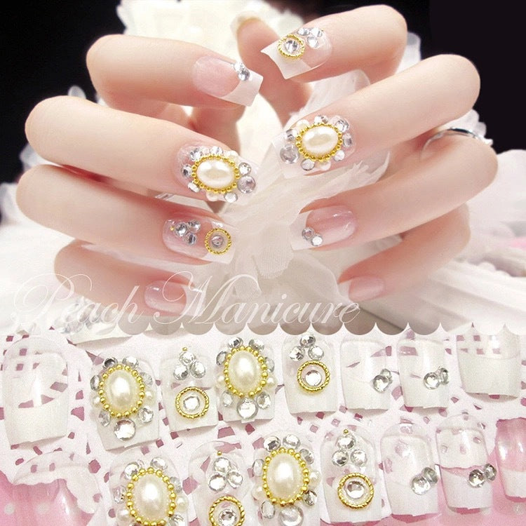 Artificial nails with elegant flower and rhinestone design Stornfield