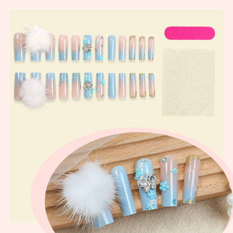 Designer Press-On Nail Art Set with Floral and Gem Accents Stornfield
