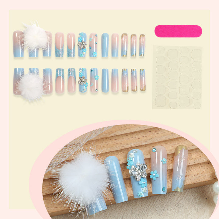 Designer Press-On Nail Art Set with Floral and Gem Accents Stornfield