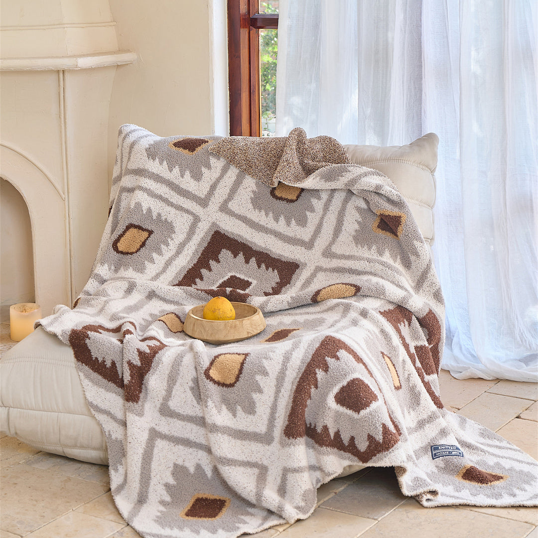 Oversized Plush Geometric Sherpa Throw Blanket