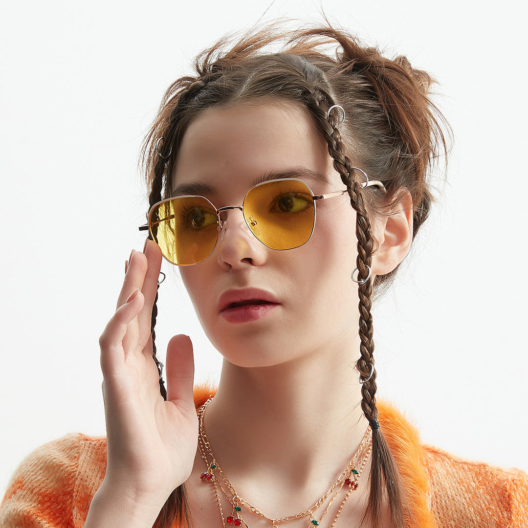Women’s fashionable sunglasses with slim metal frame and blue lenses Stornfield