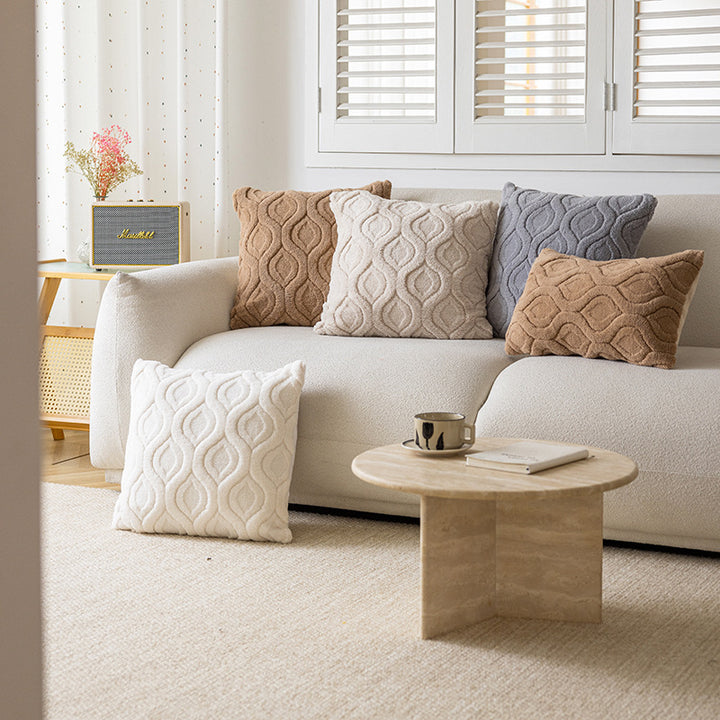Plush Textured Lumbar Throw Pillow Cover with Embossed Wave Chenille Pattern