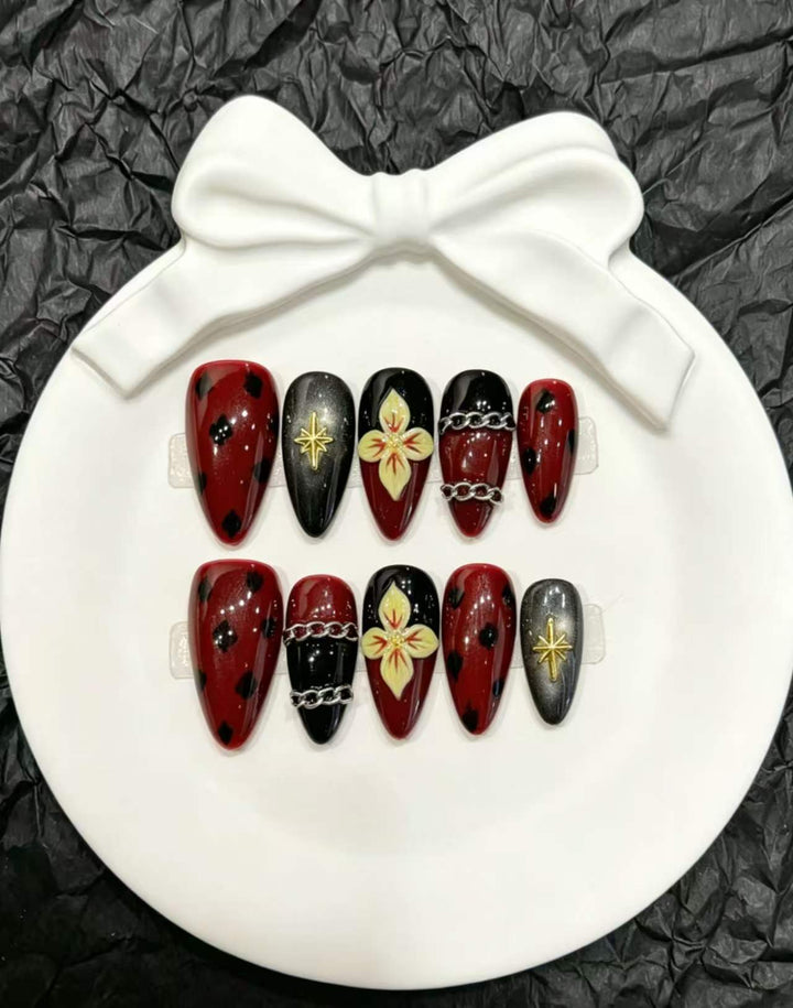 Decorative Press-On Nail Art Set with Floral and Whimsical Designs