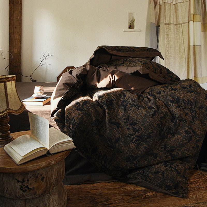 Luxury Breathable Linen Duvet Cover Set with Botanical Jacquard Texture