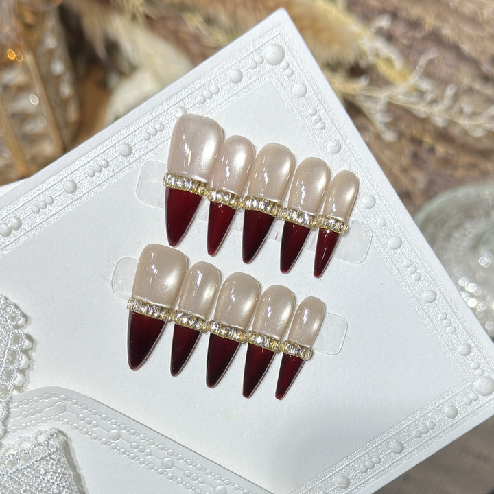 Glamorous Stiletto Press-On Nail Art Set with Gold Accents Stornfield