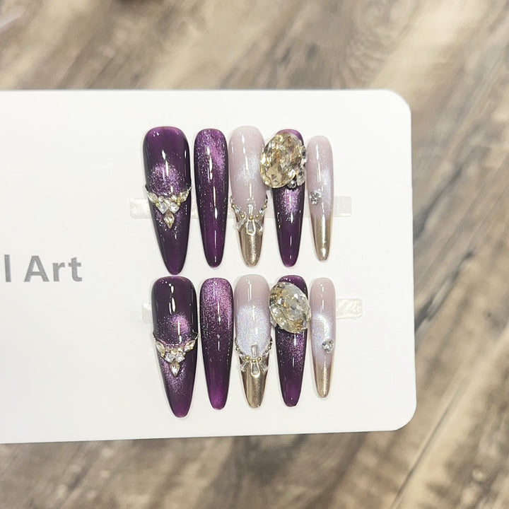 Elegant Stiletto Press-On Nail Set with Decorative Jewel Accents Stornfield