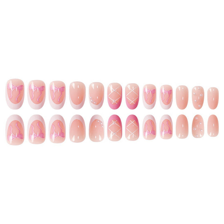 Elegant Decorative Press-On Nail Set with Bow and Pearl Accents Stornfield