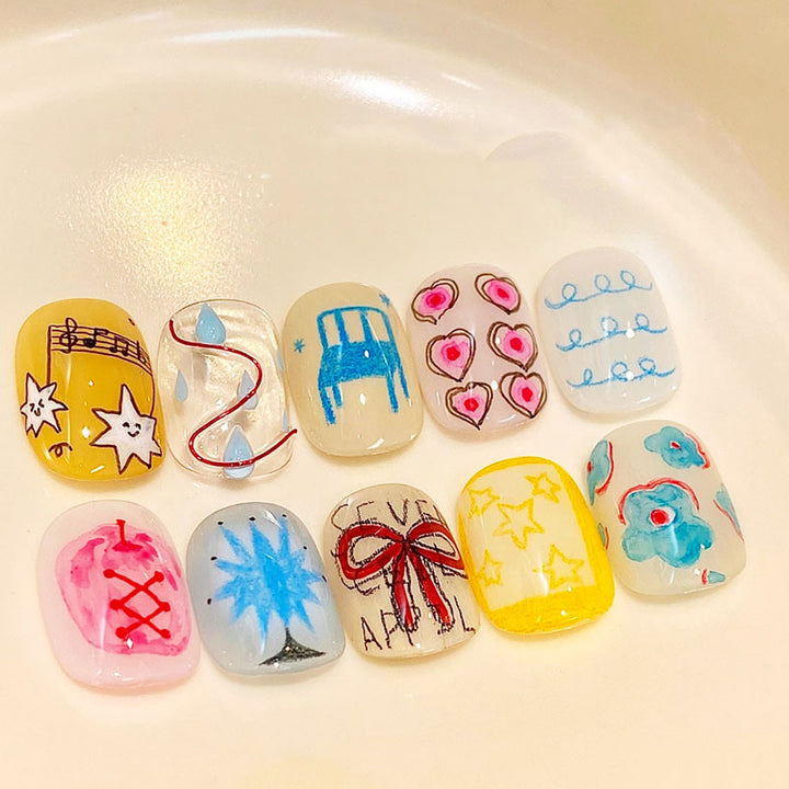 Artistic Cat-Themed Press-On Nail Art Set Stornfield