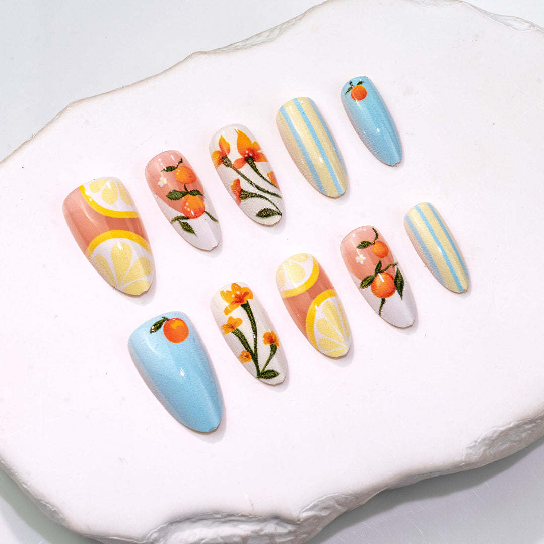 Artistic Summer Fruit-Themed Press-On Nails