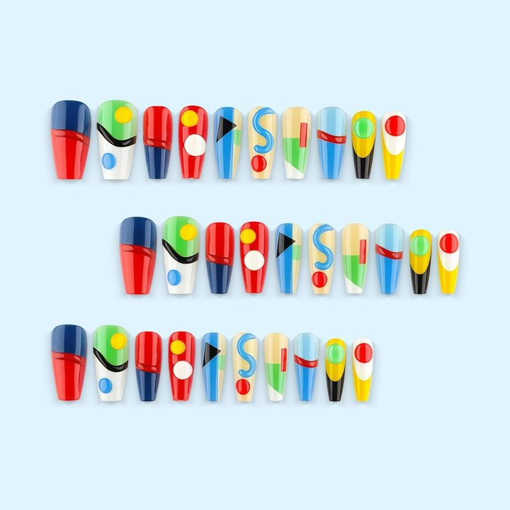 Creative nail art set with geometric patterns and 3D applications Stornfield